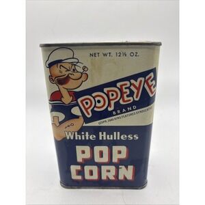 Vtg 1949 Popeye White Hulless Popcorn Tin Can 12.5 Oz  Empty Prop Advertising